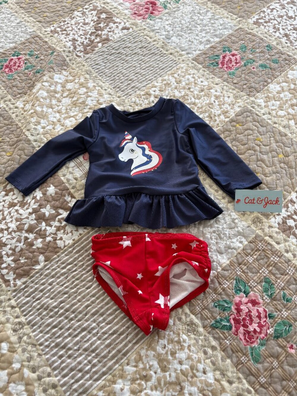 Cat & Jack Patriotic-Themed Blue 2-piece Swimsuit Set Size 18 Months Bundle